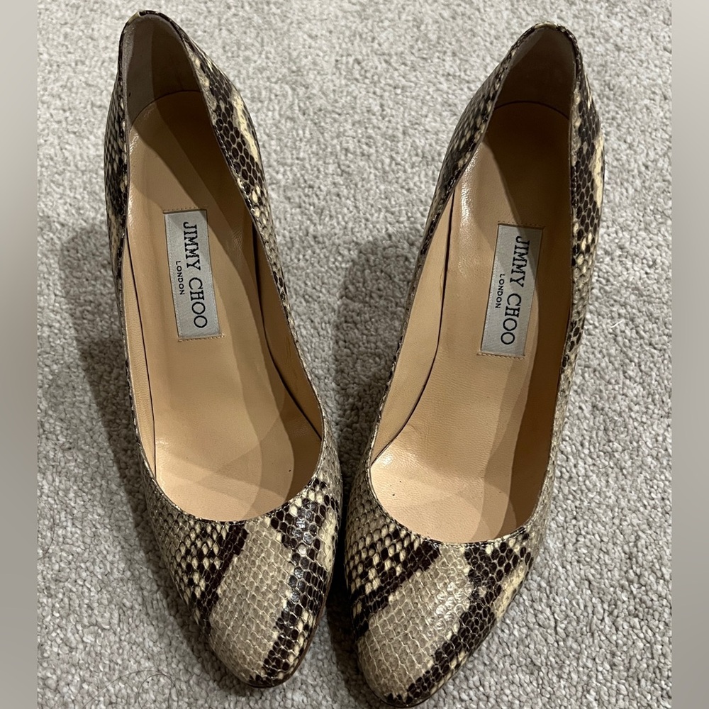 Jimmy Choo Black and Cream Snakeskin Heels